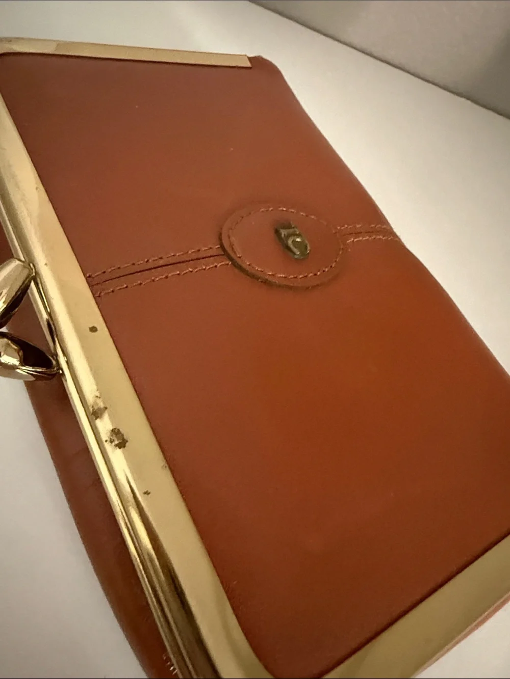 Classic Leather Clutch in Cognac with Gold Trim